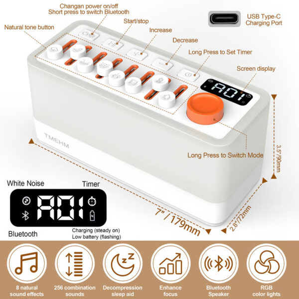 Portable Sleep Sound Machine offers 8 soothing sounds for a calming and restful sleep experience.
