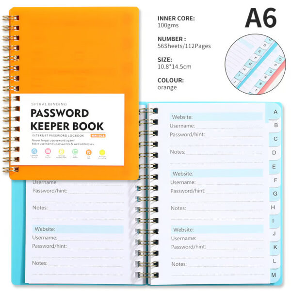Never lose your passwords again with the Mini Spiral Password Book (2-Pack), featuring spiral binding and alphabetical tabs for easy access.