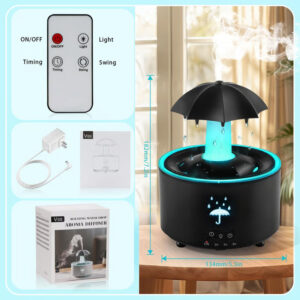 The Rain Effect Humidifier for Bedroom adds calming rain sounds and LED lights for a serene environment.